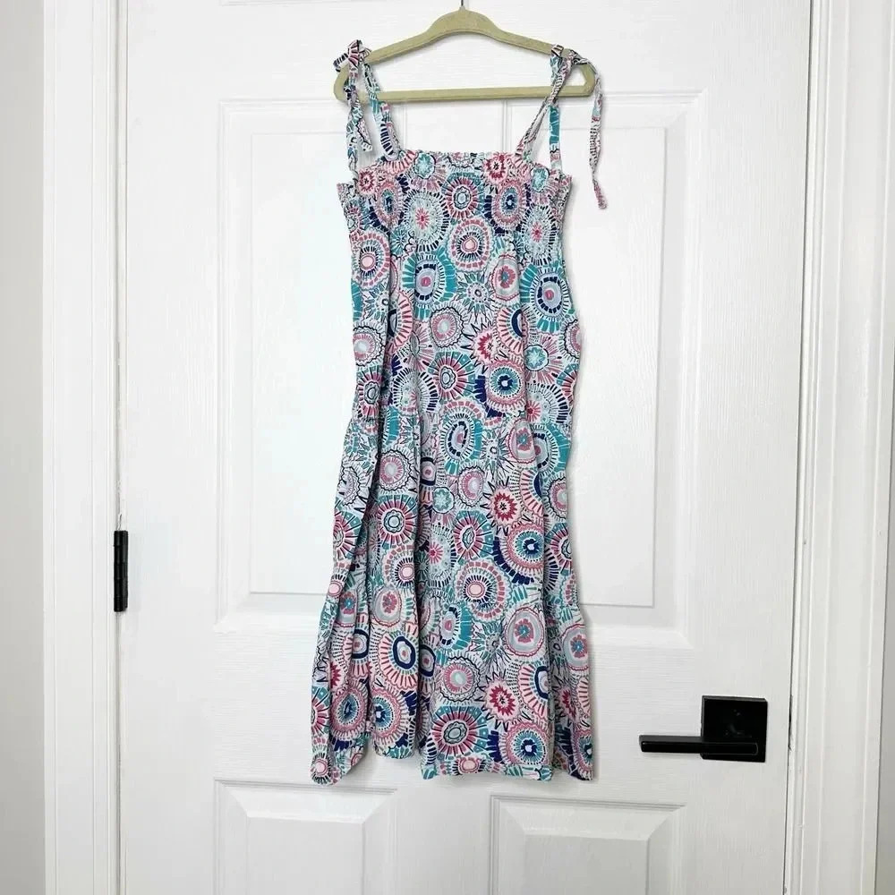 TEA COLLECTION‎ Girls Size 7 Tie Shoulder Circle Print Multicolor Sundress Smock